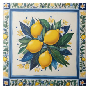 Traditionella citroner blå grön gul vit klassisk kakelplatta