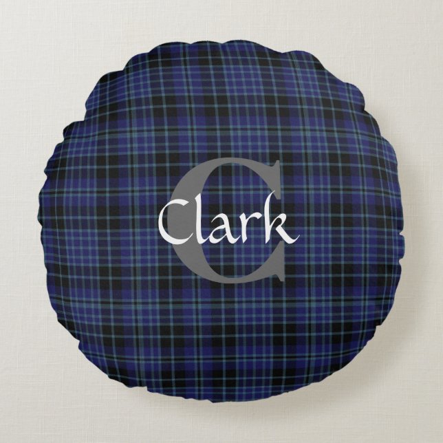 Traditionella den Monogrammed Clark tartanen Rund Kudde (Framsidan)