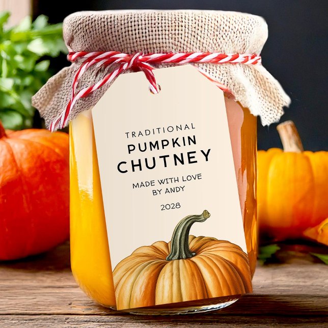 Traditionella etiketter för pumpasås i matburk (Skapare uppladdad)