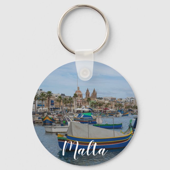 Traditionella färgade fiskebåtar i Malta Nyckelring (Framsida)