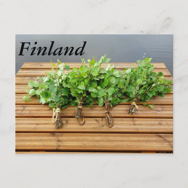 Traditionella finska badstavar på en brygga vykort (Framsida)