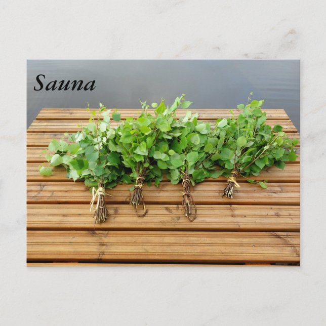 Traditionella finska badstavar på en brygga vykort (Framsida)