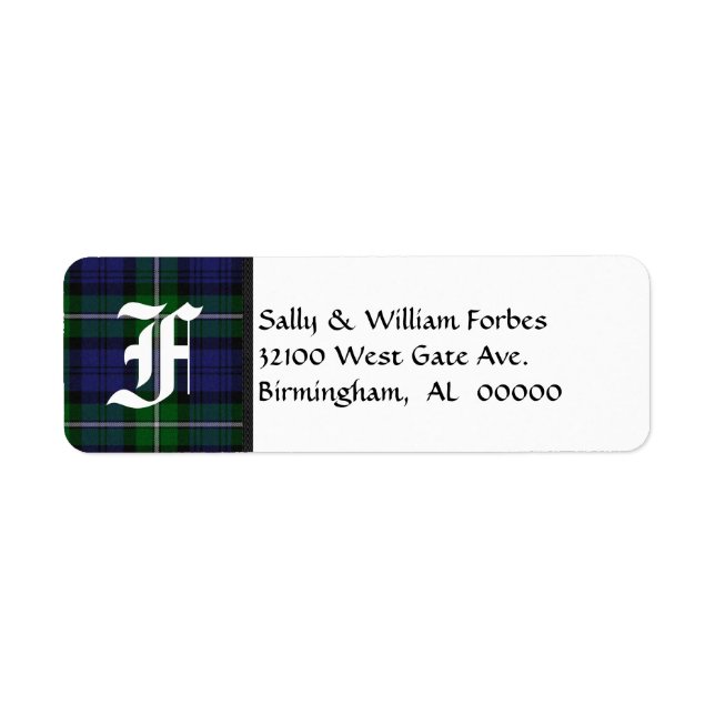 Traditionella former Tartan Play Monogram Returadress Etikett (Framsidan)