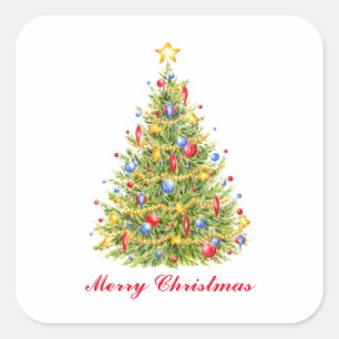 Traditionella God jul Träd Merry Stickers Fyrkantigt Klistermärke