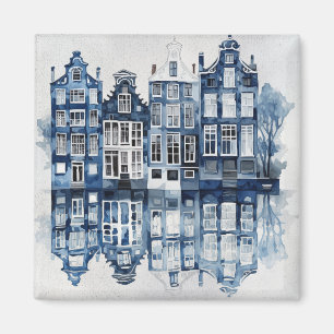 Traditionella hus i Blå och vita Delft stil Magnet