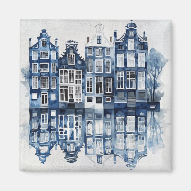 Traditionella hus i Blå och vita Delft stil Magnet (Framsidan)