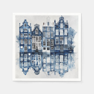 Traditionella hus i Blå och vita Delft stil Pappersservett