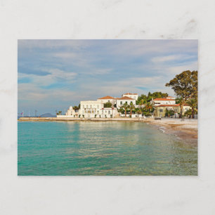Traditionella hus på ön Spetses. Vykort