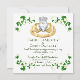 Traditionella irländska Claddagh Ring och Shamrock Inbjudningar