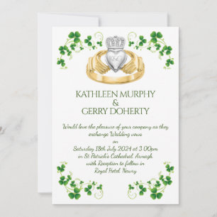 Traditionella irländska Claddagh Ring och Shamrock Inbjudningar