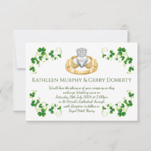 Traditionella irländska Claddagh Ring och Shamrock Inbjudningar