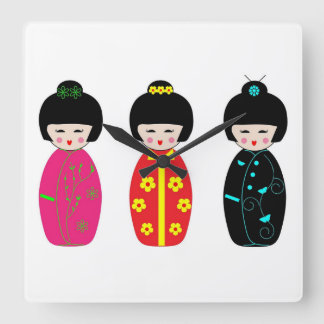 Traditionella japanska Kokeshi Geishadockor Fyrkantig Klocka