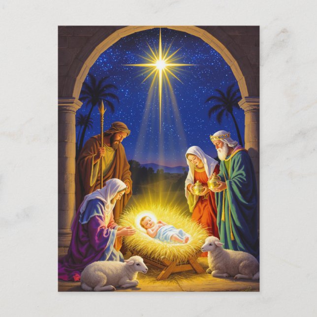 Traditionella julens Heliga Familjen Vykort (Framsida)