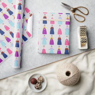 Traditionella koreanska hanboks presentpapper