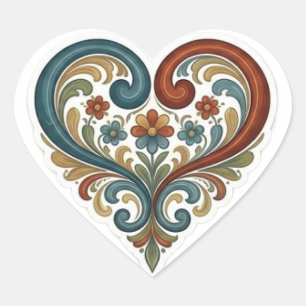 Traditionella norska Rosemaling-klistermärken Hjärtformat Klistermärke