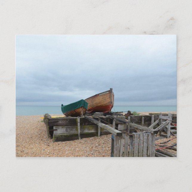 Traditionella öppna fiskebåtar vykort (Framsida)