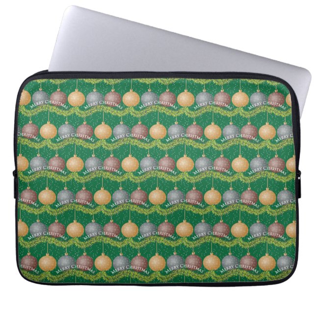 Traditionella prydnadsföremål i God jul grönt boll Laptop Sleeve (Framsidan)