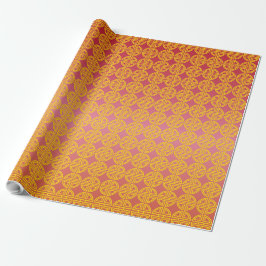 Traditionella röda gula kinesiska livslängdmotiv presentpapper
