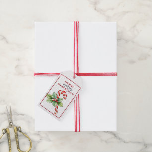 TRADITIONELLA RÖDA OCH VITA CANDY CANE CHRISTMAS PRESENTETIKETT