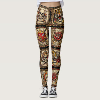 Traditionella tatueringsleggings för kvinnor, Retr Leggings