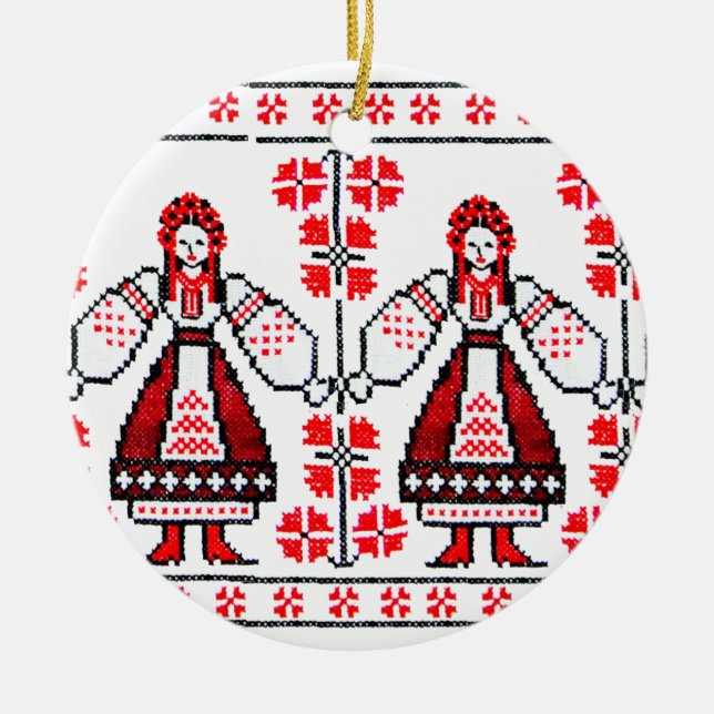 Traditionella ukrainska broderiukraine flickor julgransprydnad keramik (Framsidan)