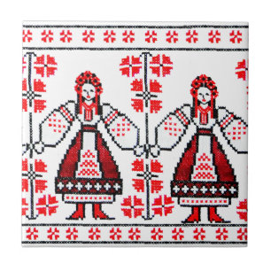 Traditionella ukrainska broderiukraine flickor kakelplatta