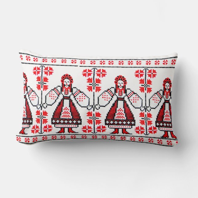 Traditionella ukrainska broderiyukrainska flickor lumbarkudde (Framsida)