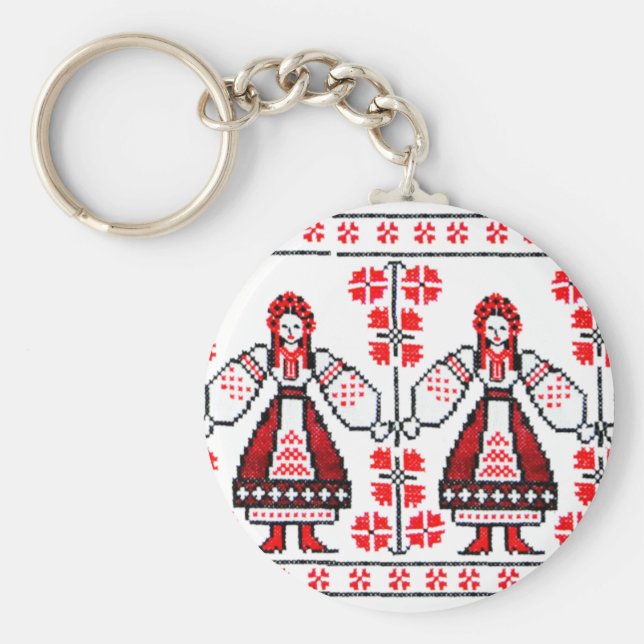 Traditionella ukrainska broderiyukrainska flickor nyckelring (Framsidan)