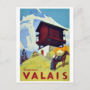 Traditionellt bergshus i Valais, Schweiz Vykort