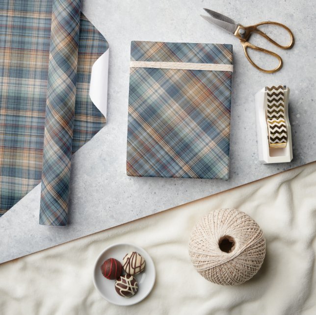 Traditionellt blått Beige Tan Taupe Brown Tartan Presentpapper (Hantverk)