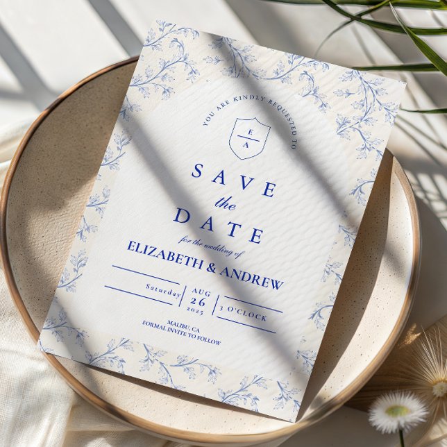 Traditionellt Blått Chinoiserie Bröllop Spara Datumet (Skapare uppladdad)