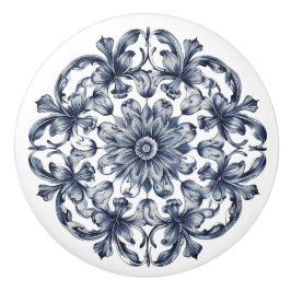 Traditionellt blått Grått White Ornate Mönster Knopp
