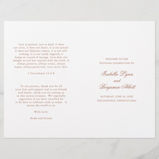 Traditionellt Bröllopsprogram av terakotta (Framsida)