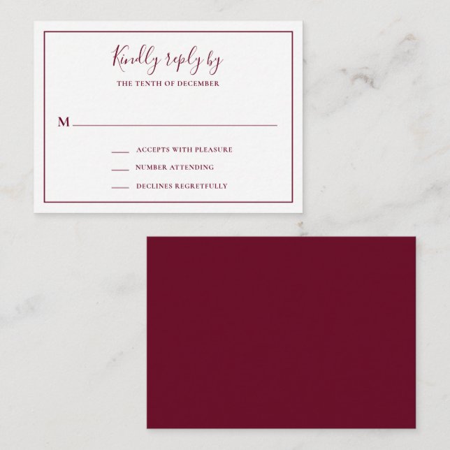 Traditionellt Burgundy Mini-Bröllop OSA-kort Anteckningskort (Fram/baksida)
