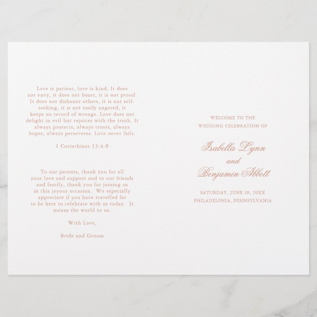 Traditionellt formellt Bröllopsprogram för Rosa i  (Framsida)