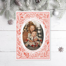 Traditionellt foto från Gräs och Holly Linocut Sti Julkort