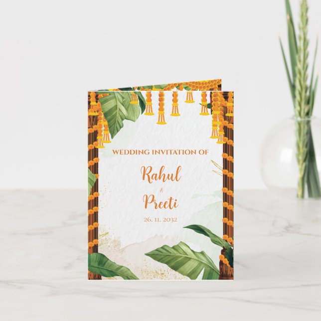 Traditionellt foto Hindu Ganesh Indian Bröllop Inbjudan (Framsida)