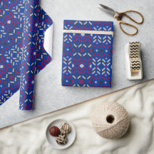 Traditionellt geometriskt pixelmönster i djupblått