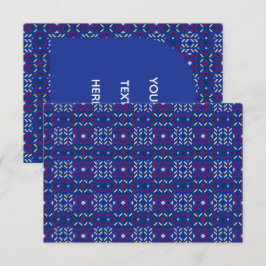Traditionellt geometriskt pixelmönster i djupblått tack kort