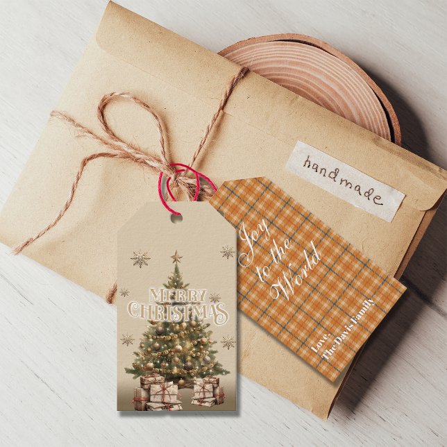 Traditionellt God jul Antique Warm Guld Presentetikett (Skapare uppladdad)