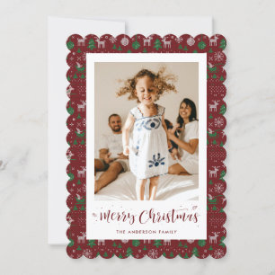 Traditionellt God jul-fotokort för röd Grönt Julkort