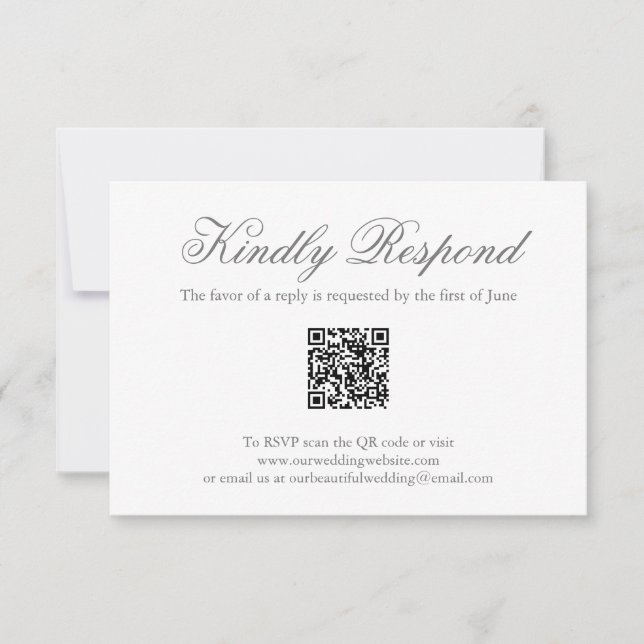 Traditionellt Grått Formell QR-kod Elegant bröllop OSA Kort (Framsida)