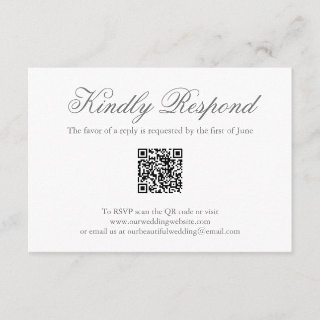 Traditionellt Grått Formell QR-kod Elegant bröllop OSA Kort (Framsida)