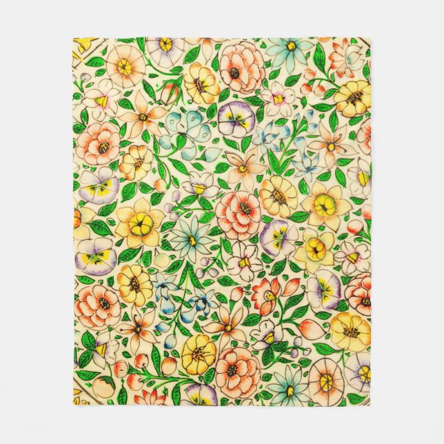 Traditionellt indiskt blommönster fleecefilt (Framsidan)