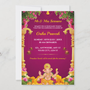 Traditionellt indiskt Griha Pravesh-kort Inbjudningar