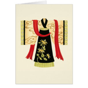 Traditionellt japanska Kimono med Blommigt Skriv u Hälsningskort