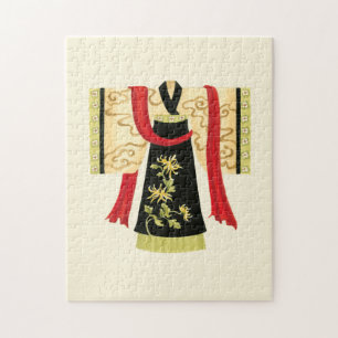 Traditionellt japanska Kimono med Blommigt Skriv u Pussel