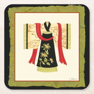 Traditionellt japanska Kimono med Blommigt Skriv u Underlägg Papper Kvadrat