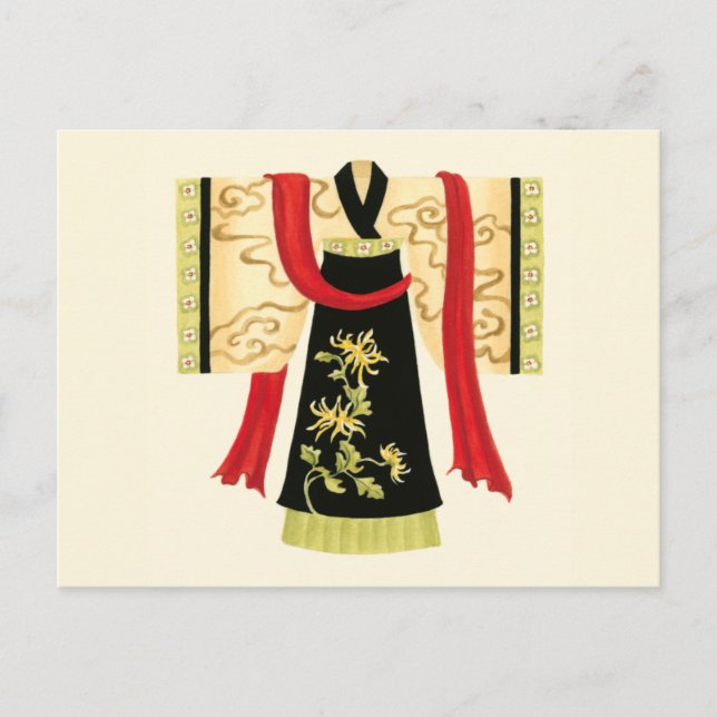 Traditionellt japanska Kimono med Blommigt Skriv u Vykort (Framsida)