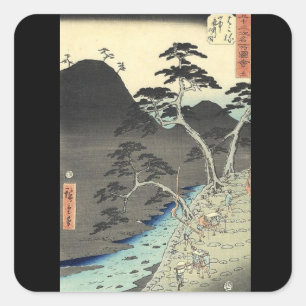 Traditionellt japanskt bergslandskap Ukiyo-e Fyrkantigt Klistermärke